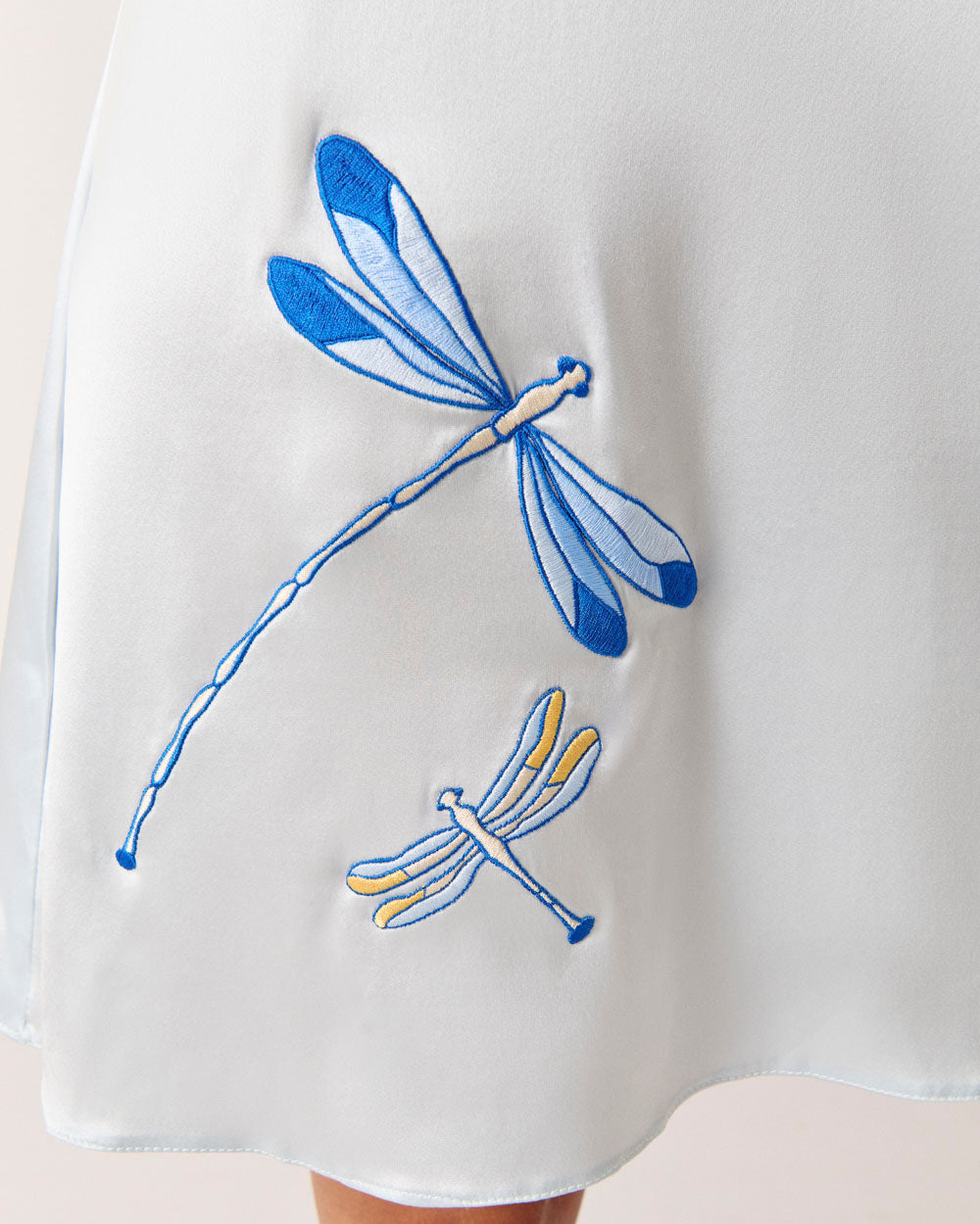 Silk Short Dress Embroidered DRAGONFLY